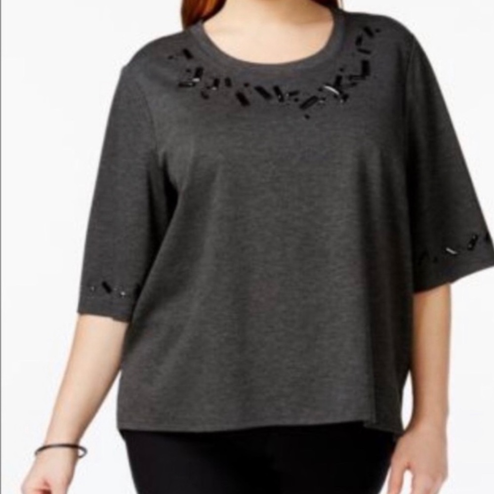 Melissa McCarthy Seven7 Plus size gemstone charcoal gray top